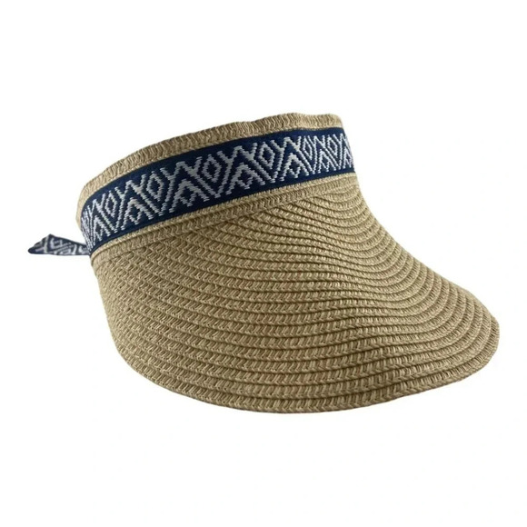 Sea & Grass x Fab Fit Fun Straw Visor with Navy Ribbon Adjustable New with Tags - Picture 3 of 8